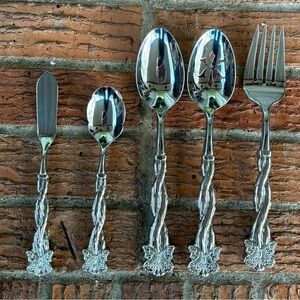 5 Piece Set Wallace Silver 18/10 Butterfly Nickel Plate Serving Utensils